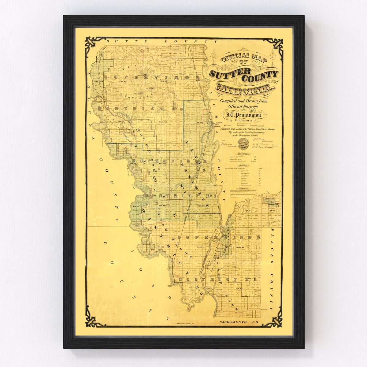 Sutter County Vintage Map 1873
