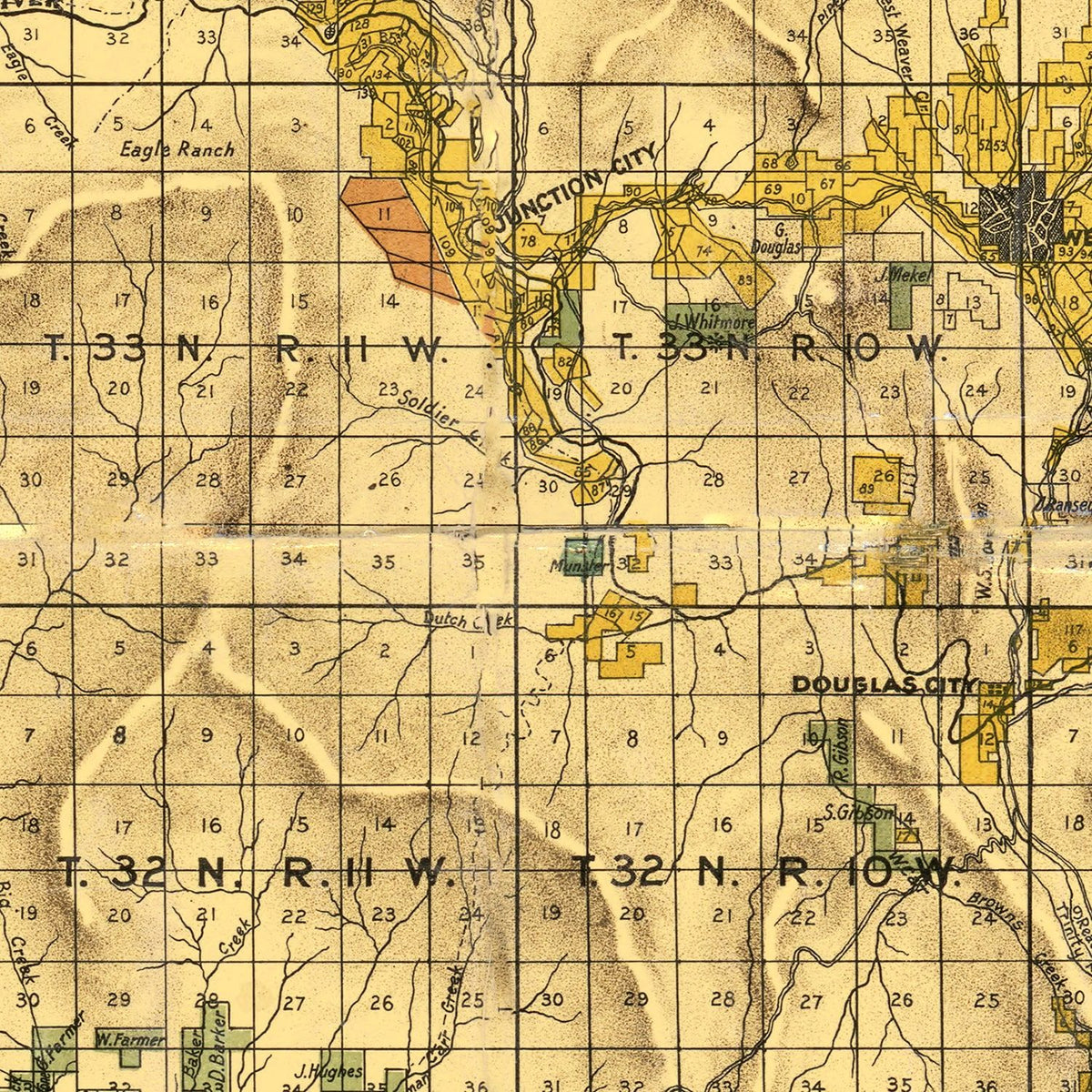 Restored historic details from the 1894 county map of Trinity County, California