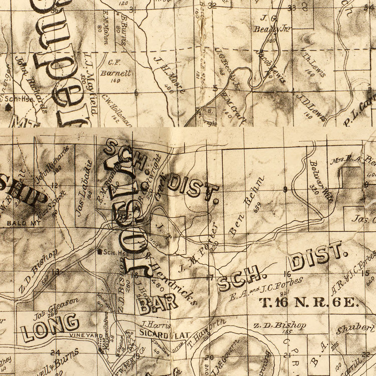 Restored historic details from the 1887 county map of Yuba County, California