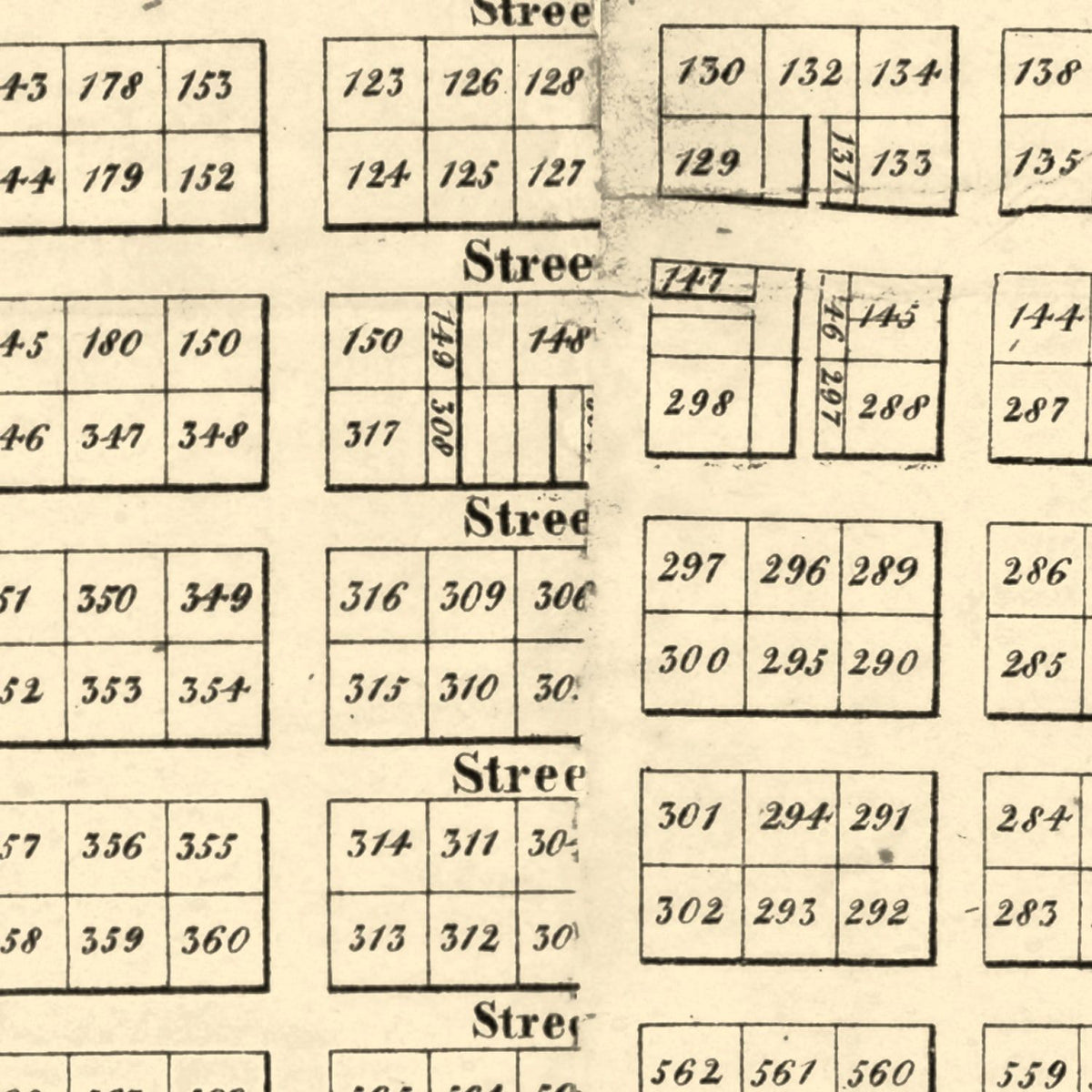 Restored historic details from the 1849 city map of San Francisco, California