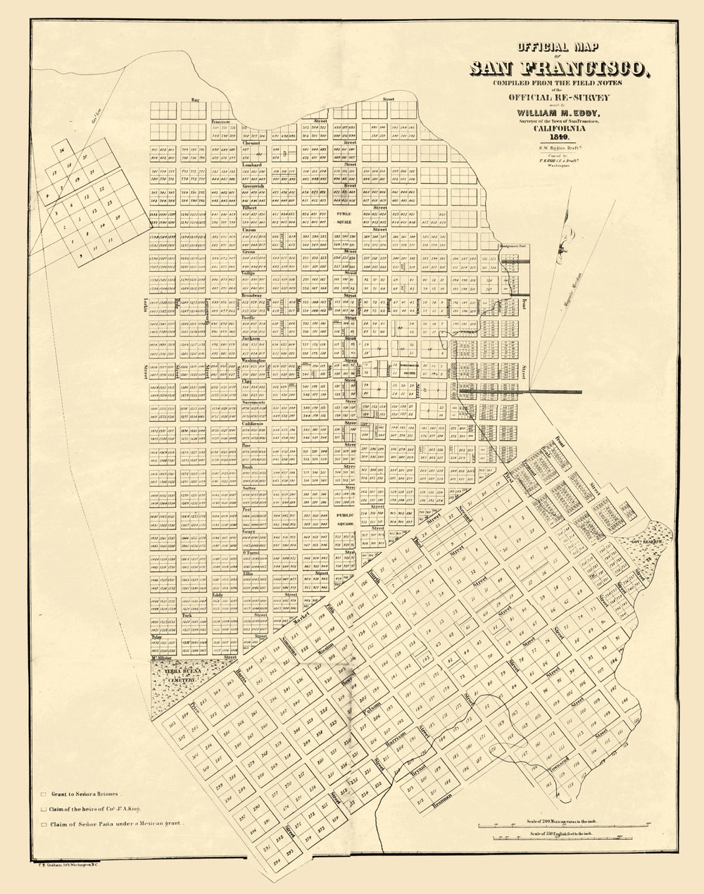 Vintage Map of San Francisco, California 1849 print style example