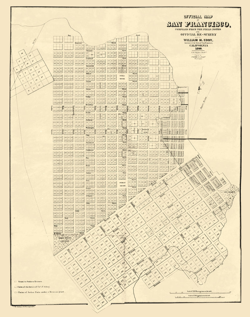 Size comparison using Vintage Map of San Francisco, California 1849