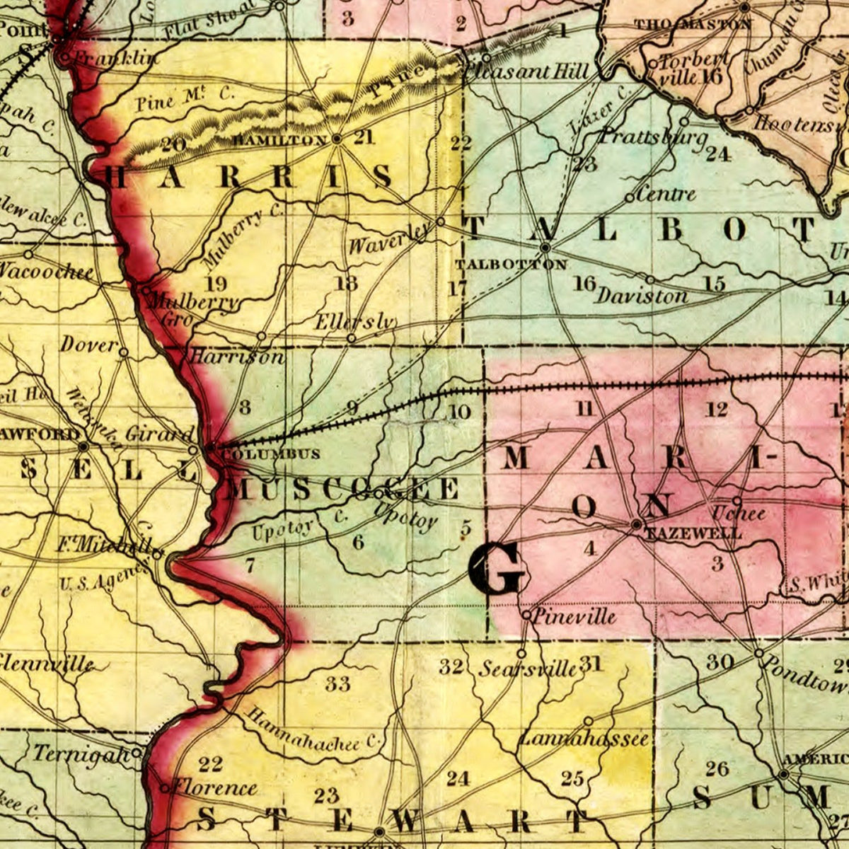 Restored historic details from the 1853 state map of Alabama, Alabama