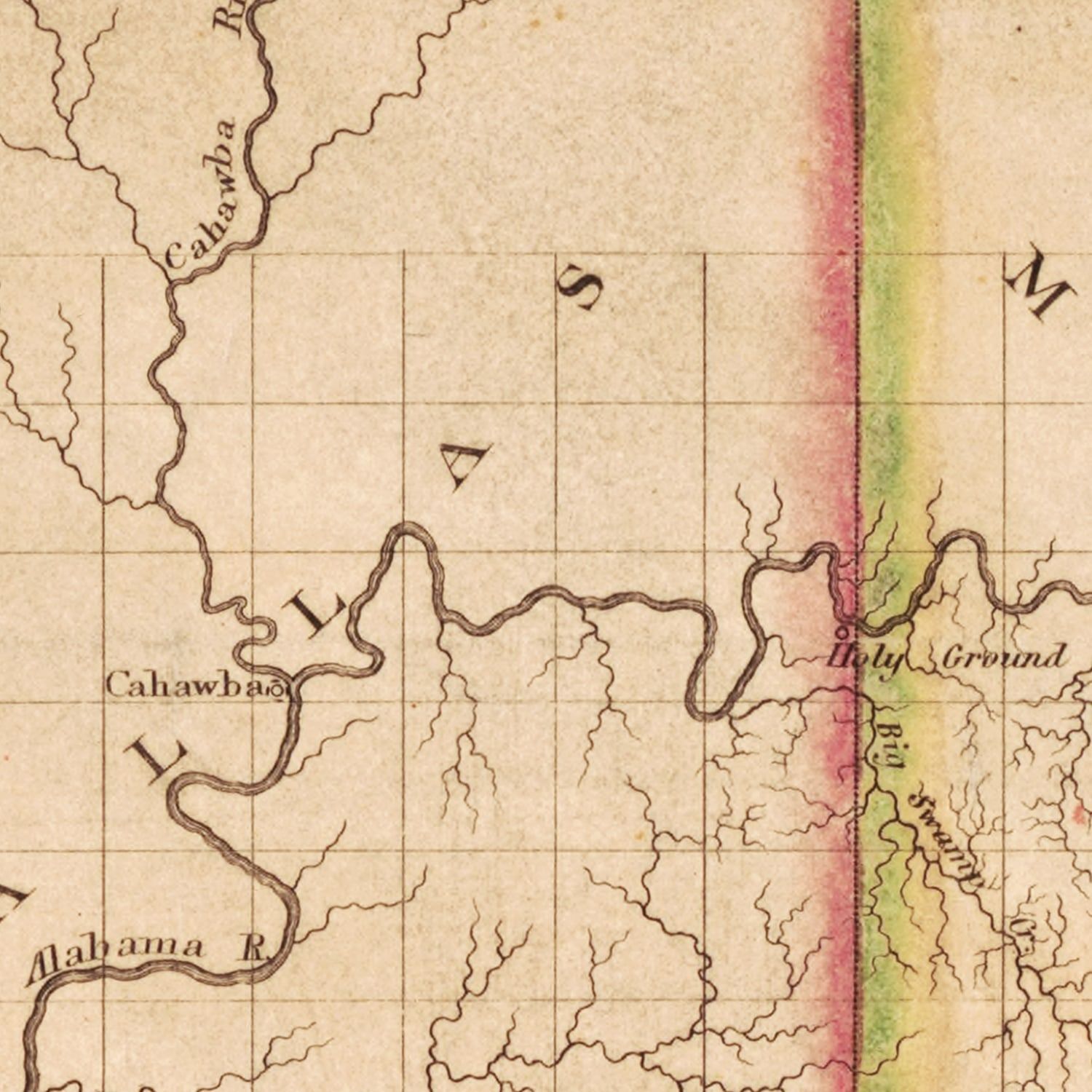 Restored historic details from the 1818 state map of Alabama, Alabama