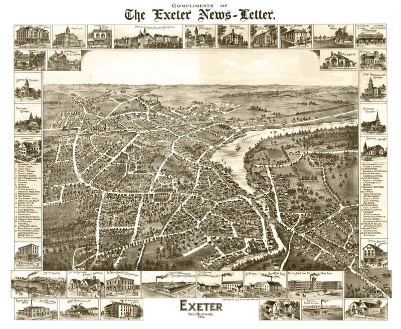 Size comparison using Vintage Map of Exeter, New Hampshire 1877