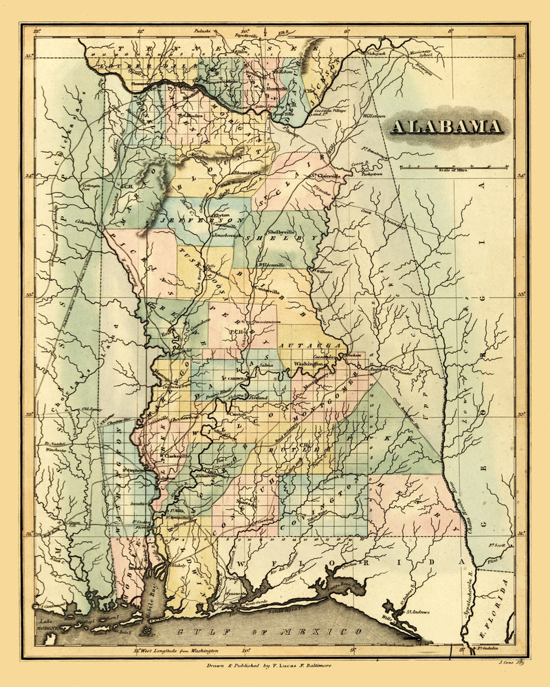 Size comparison using Vintage Map of Alabama 1826