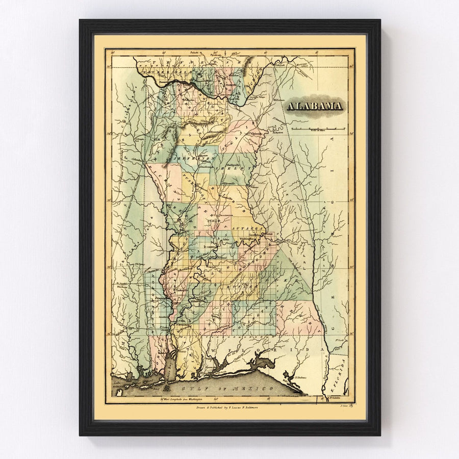 Vintage Map of Alabama 1826