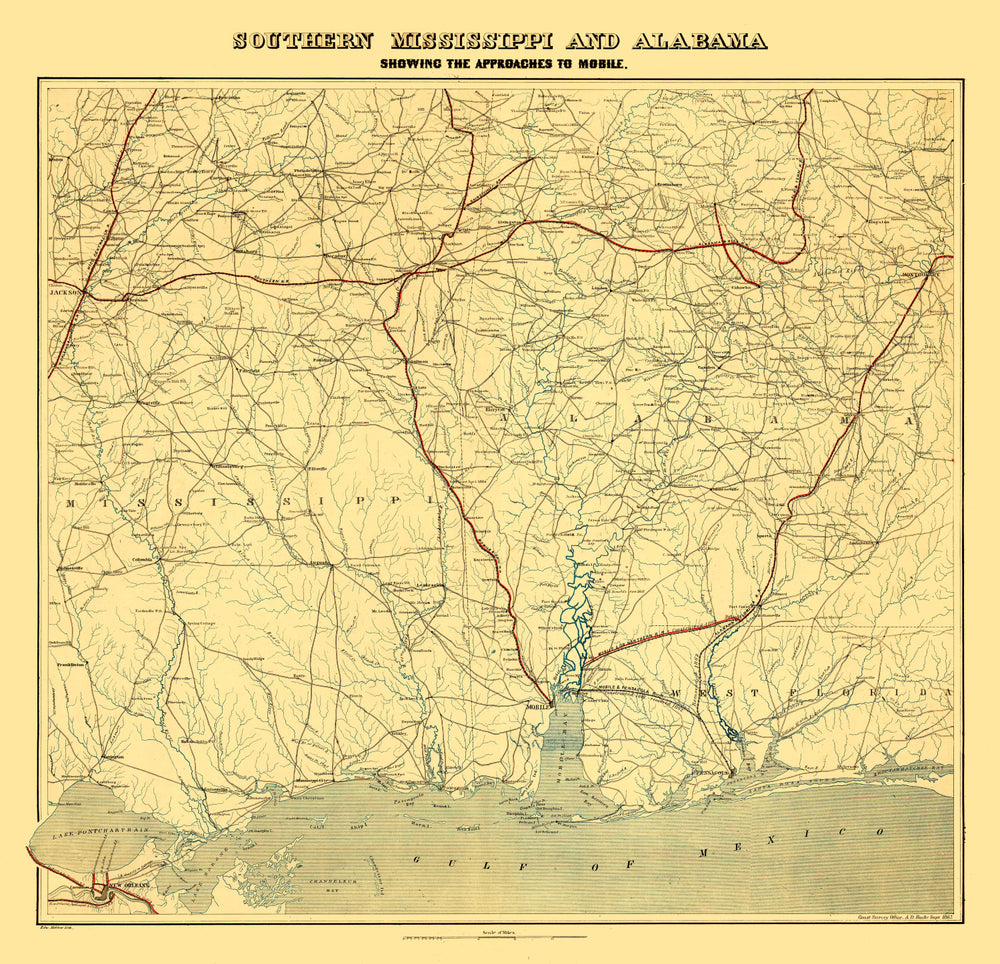Vintage Map of Alabama 1863 print style example