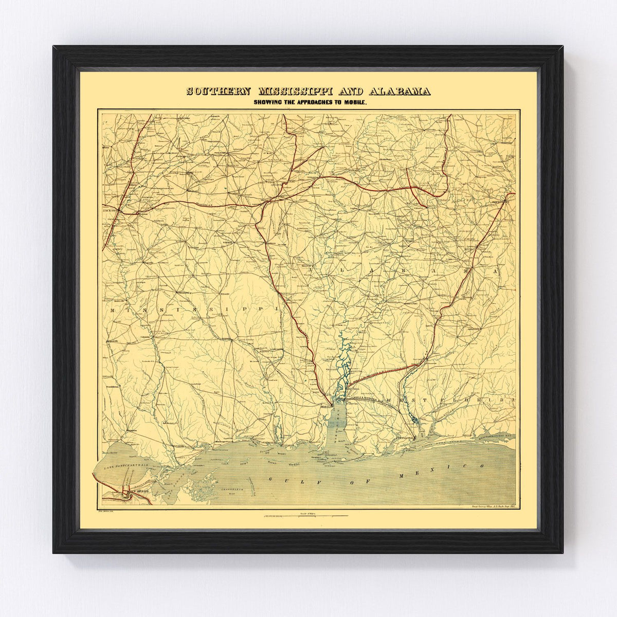 Alabama Vintage Map 1863