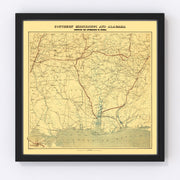 Alabama Vintage Map 1863