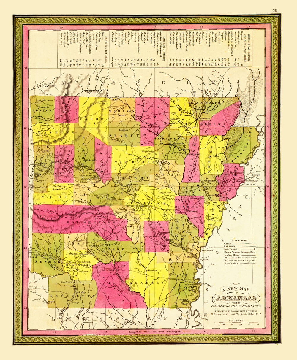 Vintage Map of Arkansas 1847 print style example