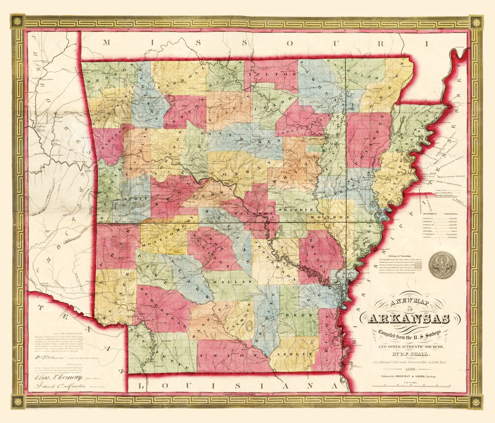 Vintage Map of Arkansas 1852 print style example