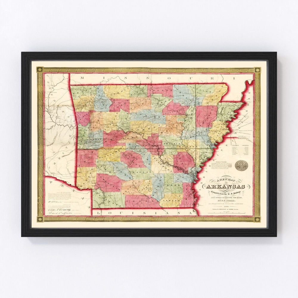Arkansas Vintage Map 1852