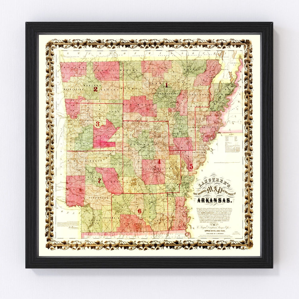 Arkansas Vintage Map 1866
