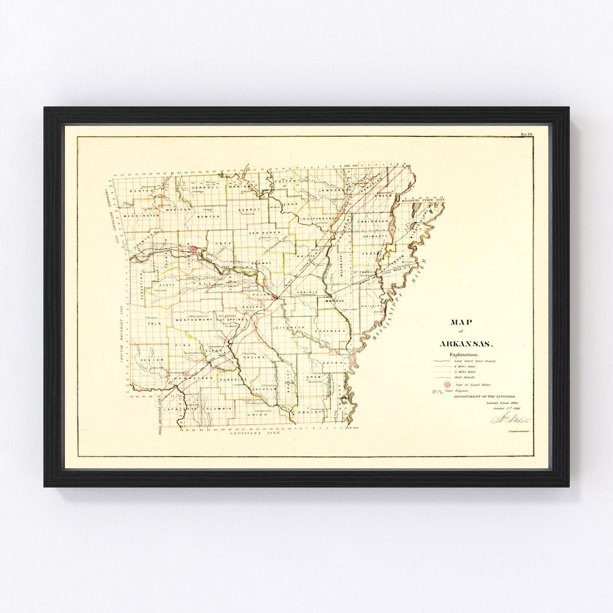 Arkansas Vintage Map 1866