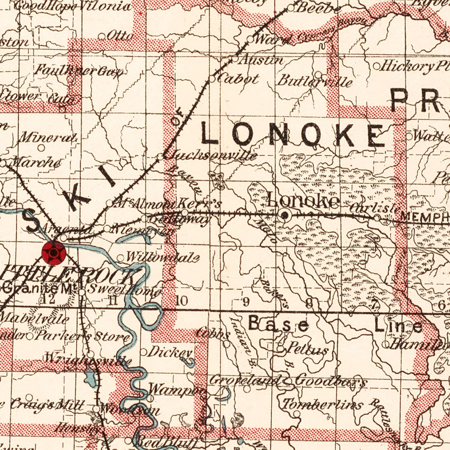 Restored historic details from the 1886 state map of Arkansas, Arkansas