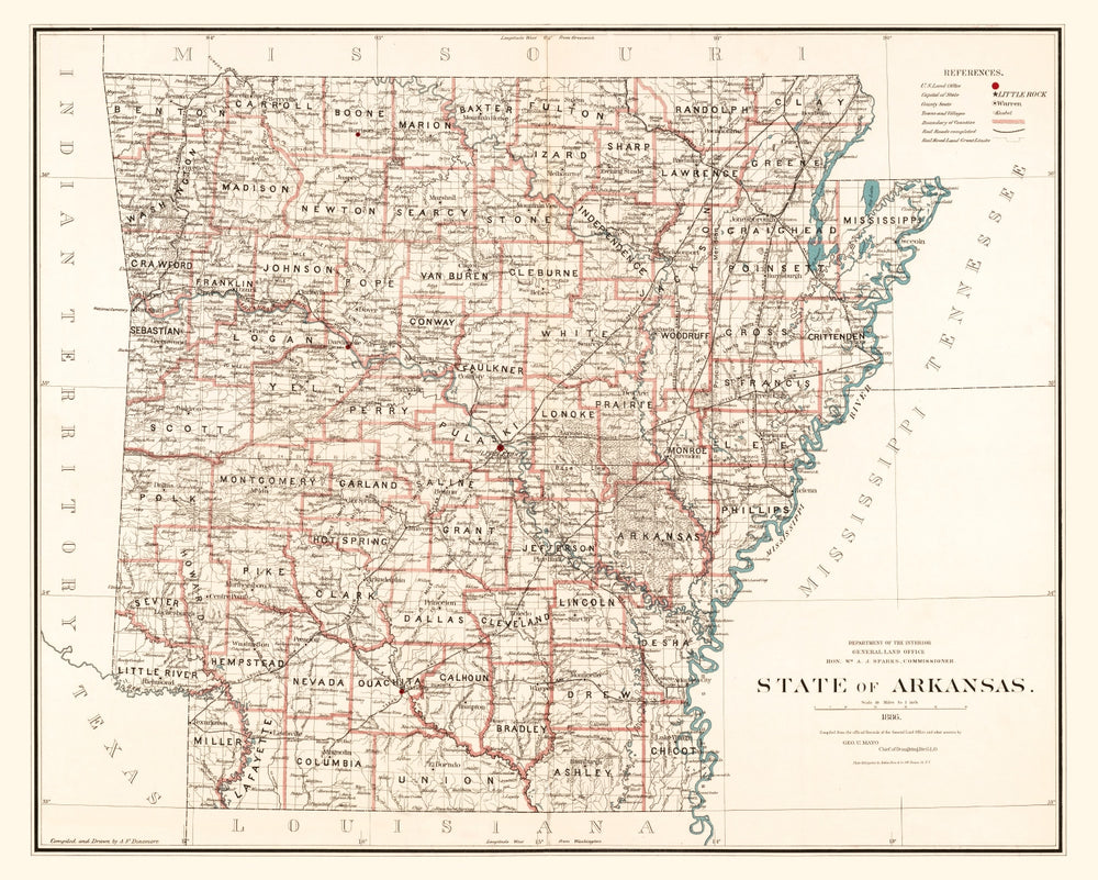 Vintage Map of Arkansas 1886 print style example