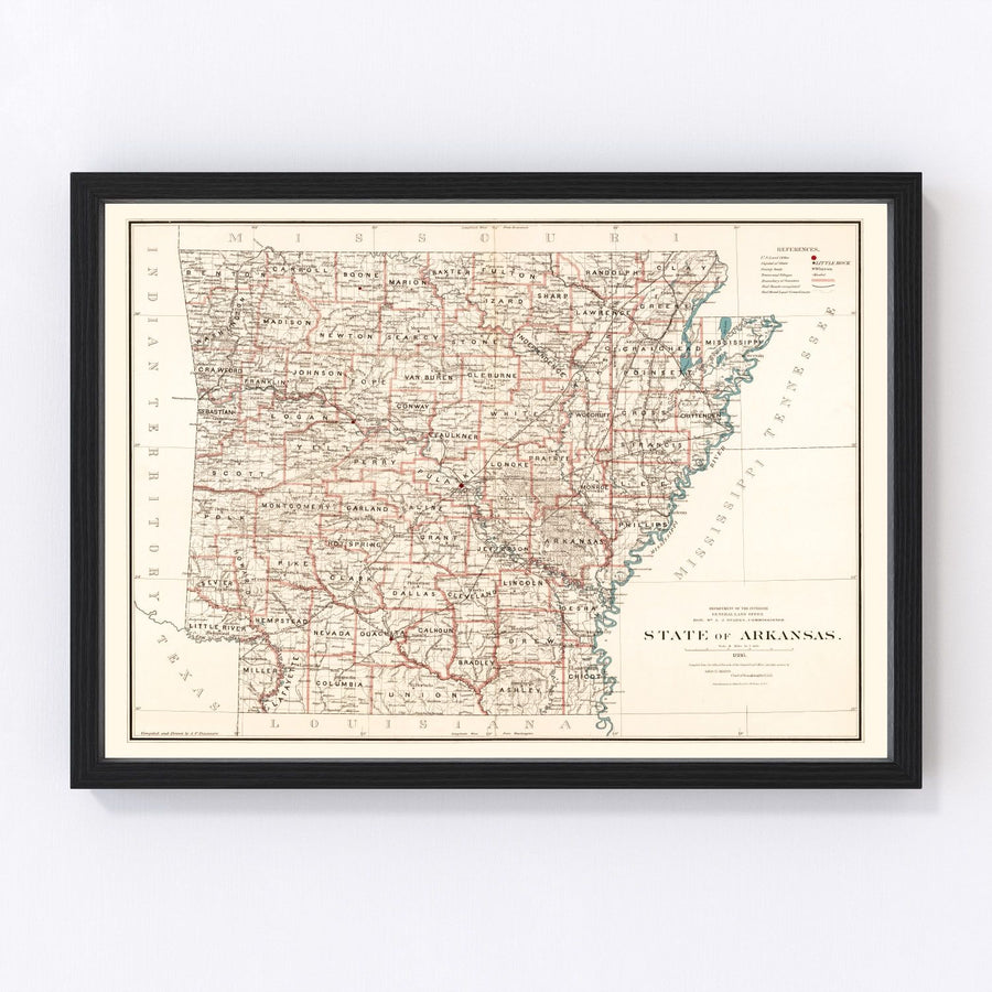 Vintage Map of Arkansas 1886