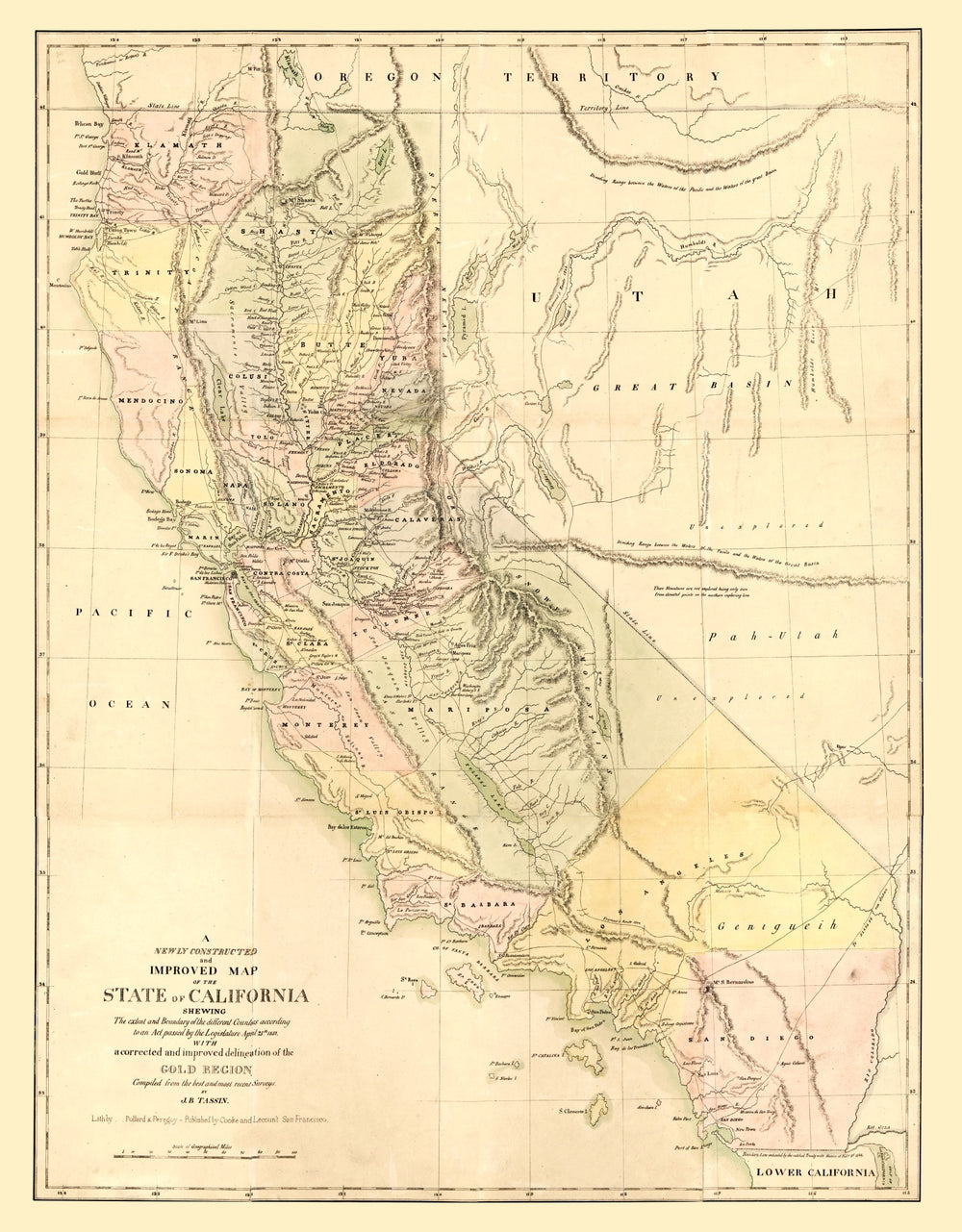 Vintage Map of California 1851 print style example