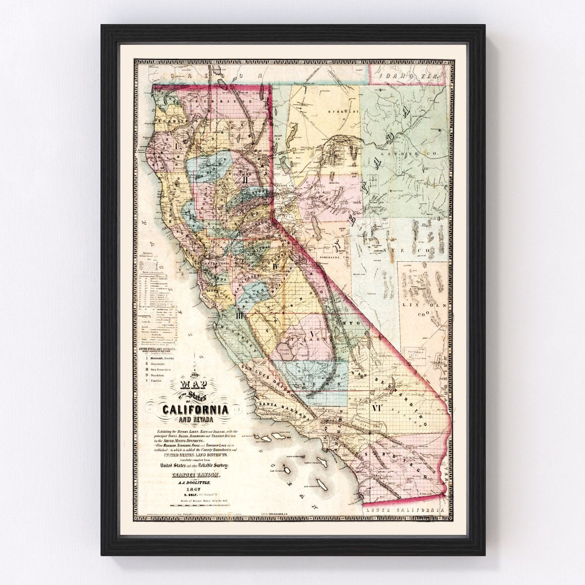 California Vintage Map 1867