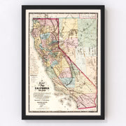 California Vintage Map 1867