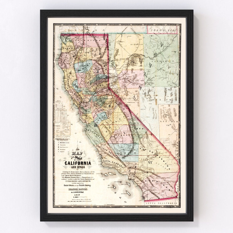 California Vintage Map 1867
