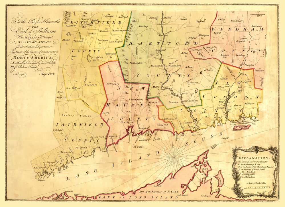 Vintage Map of Connecticut 1766 print style example