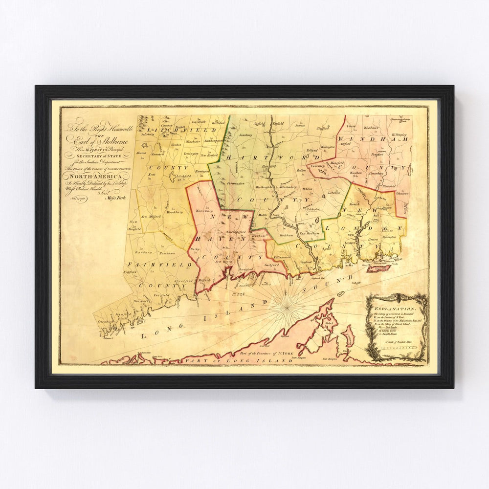 Connecticut Vintage Map 1766
