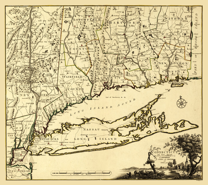 Size comparison using Vintage Map of Connecticut 1780
