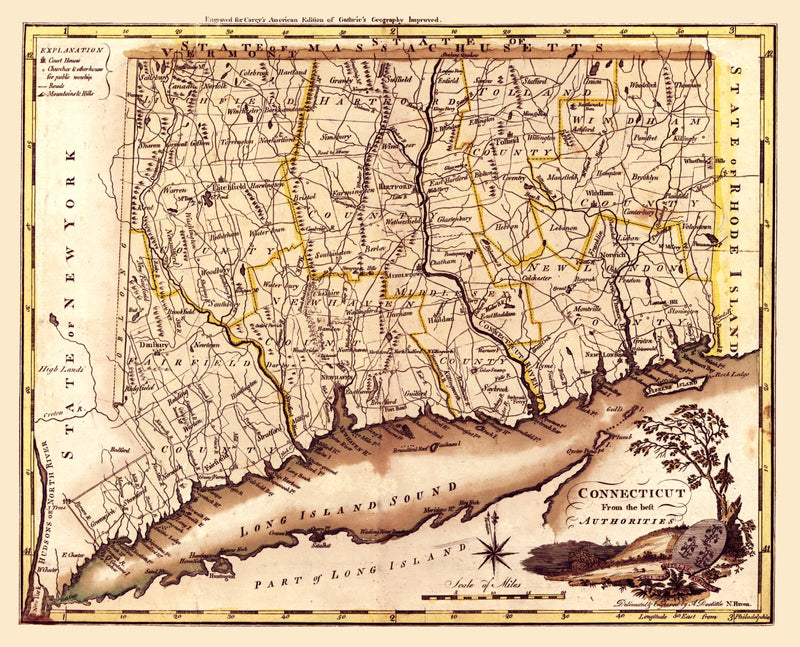 Size comparison using Vintage Map of Connecticut 1795