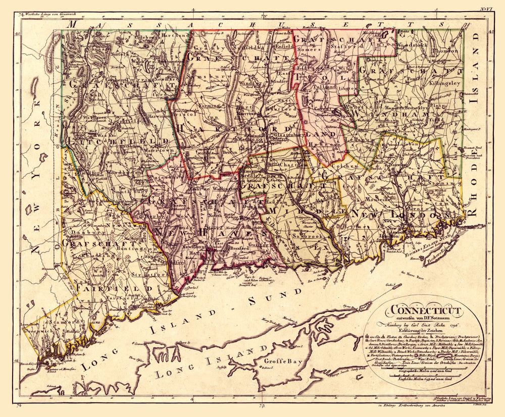 Vintage Map of Connecticut 1796 print style example