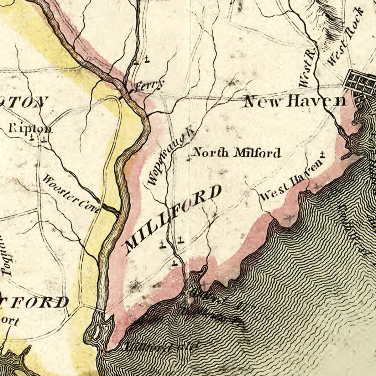 Restored historic details from the 1815 state map of New York, New York