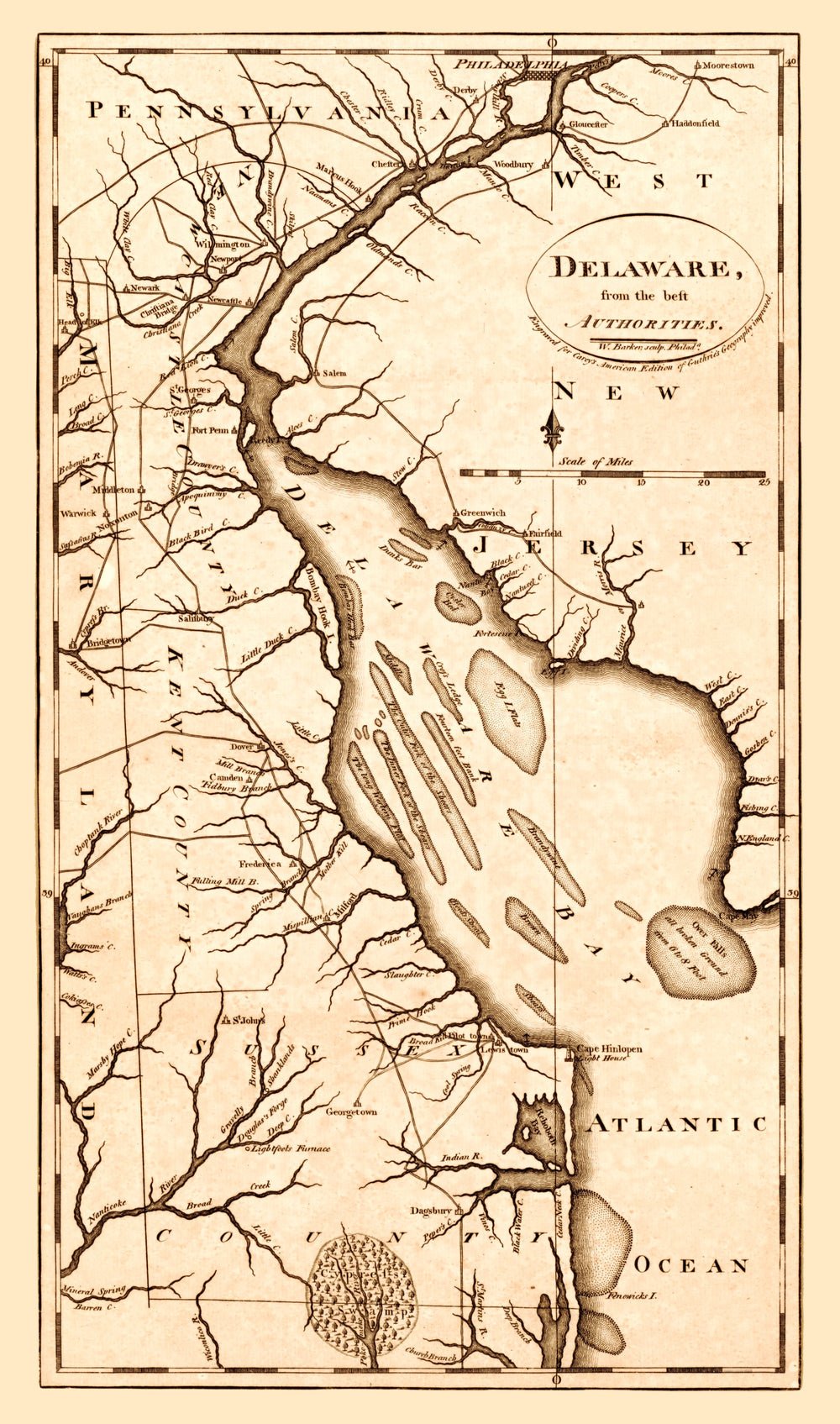 Vintage Map of Delaware 1795 print style example