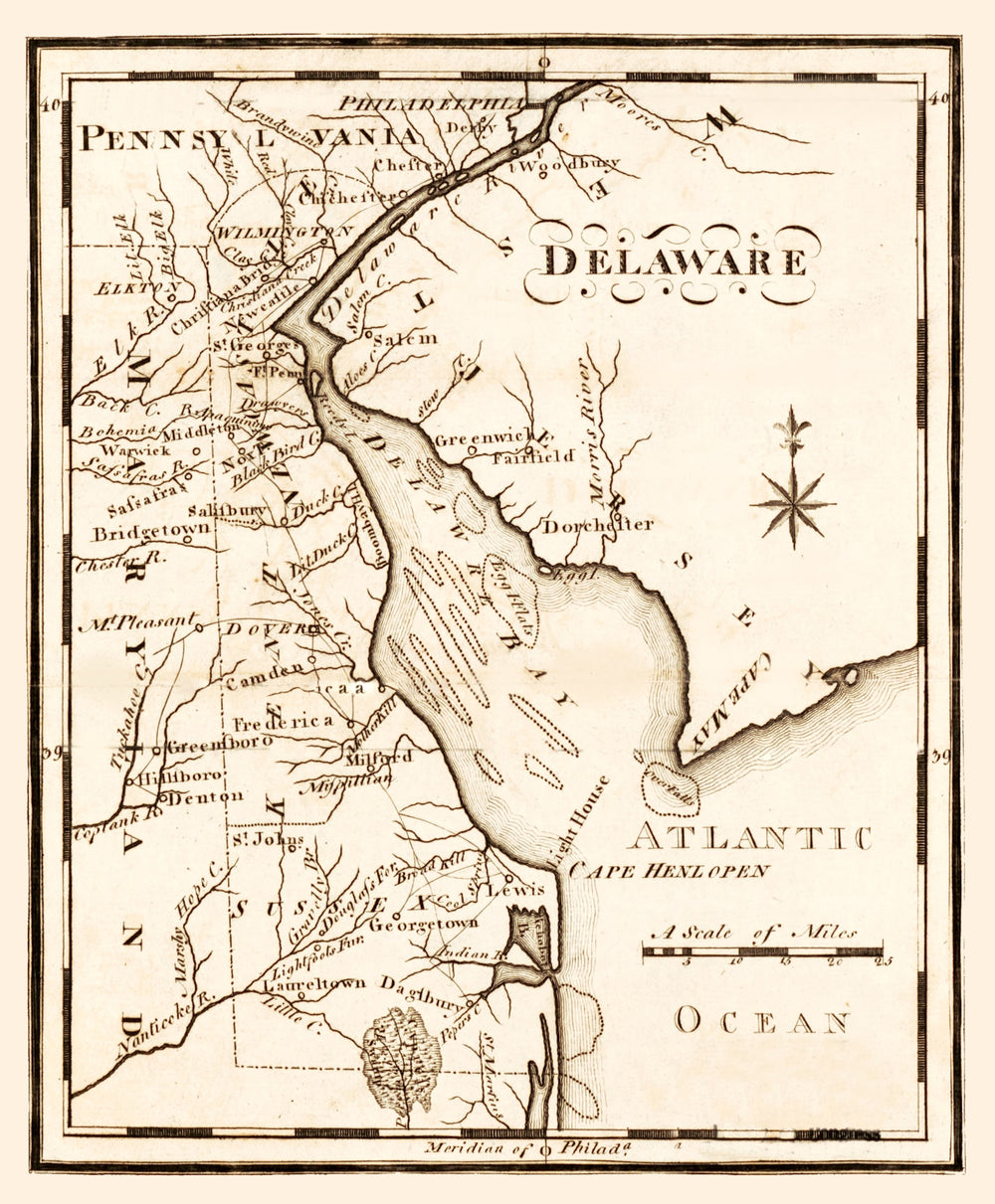 Vintage Map of Delaware 1795 print style example