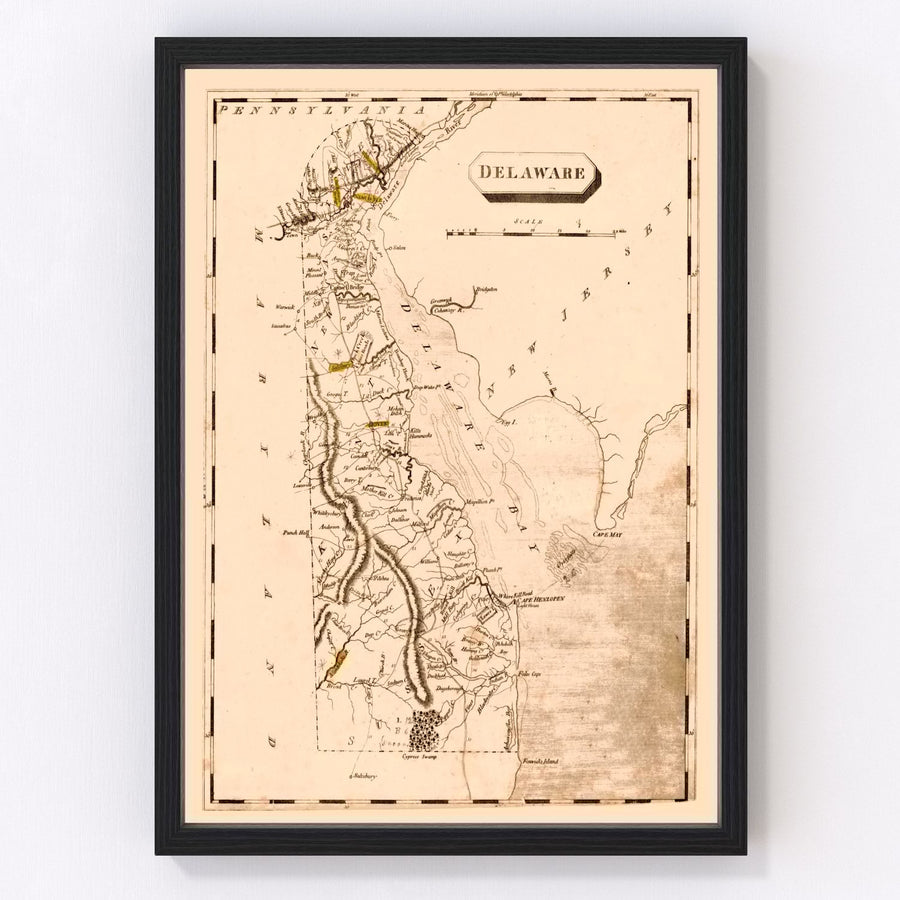 Vintage Map of Delaware 1812