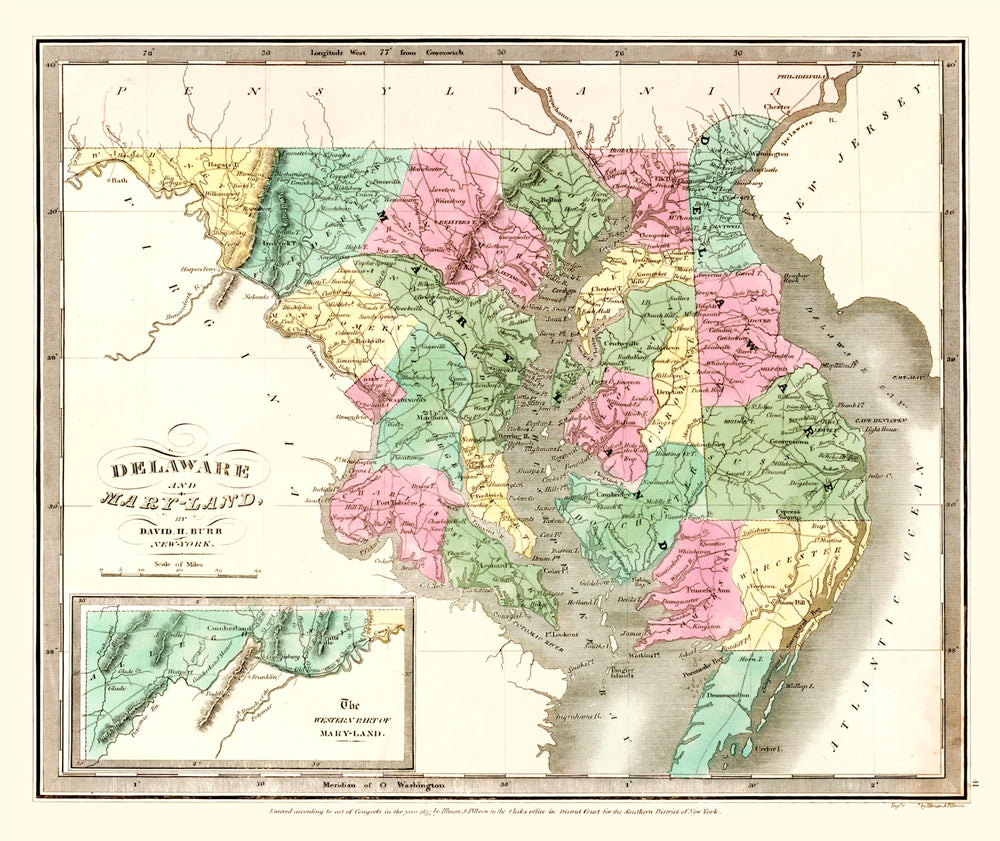 Vintage Map of Delaware 1835 print style example