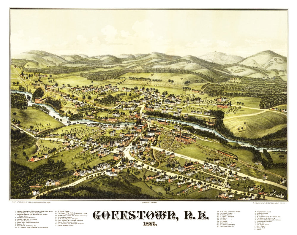 Vintage Map of Goffstown, New Hampshire 1887 print style example