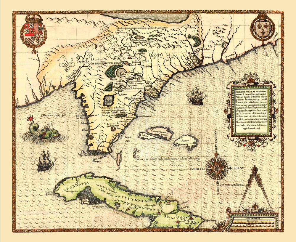 Vintage Map of Florida 1591 print style example