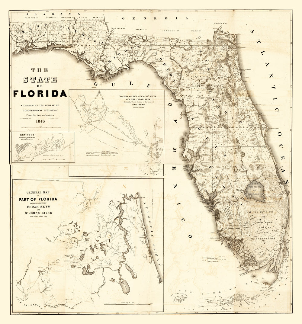 Vintage Map of Florida 1846 print style example