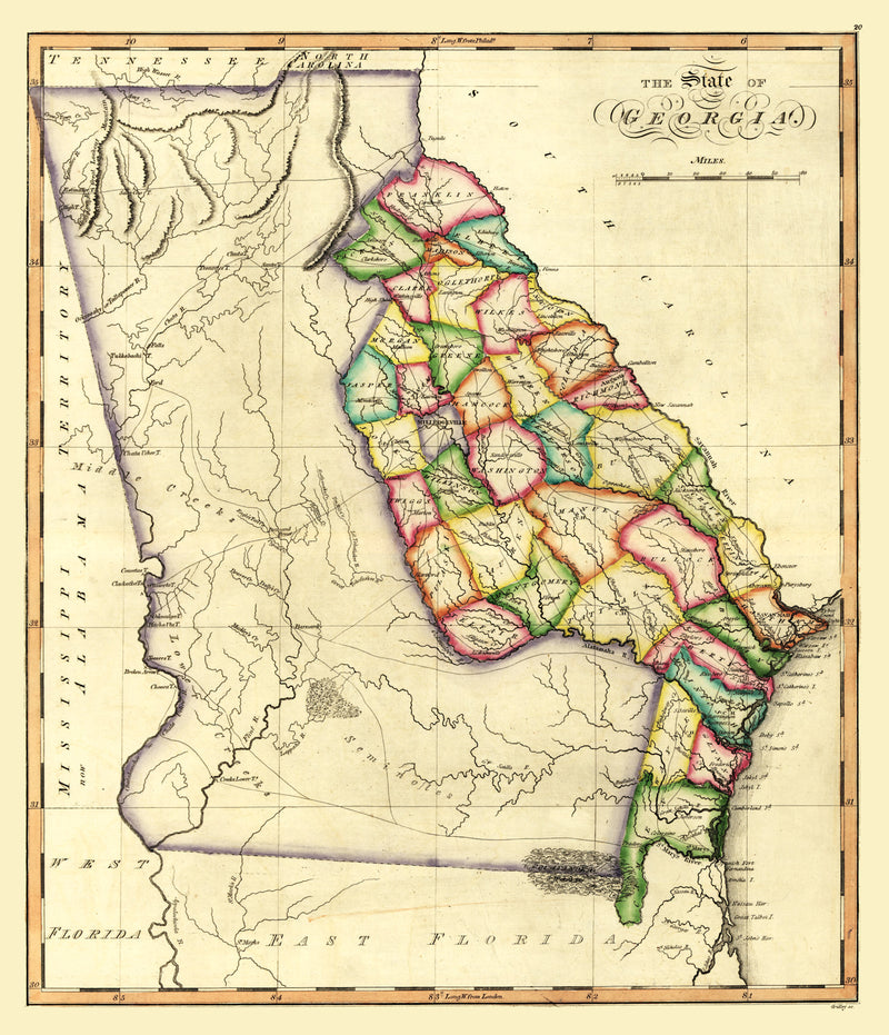 Size comparison using Vintage Map of Georgia 1810