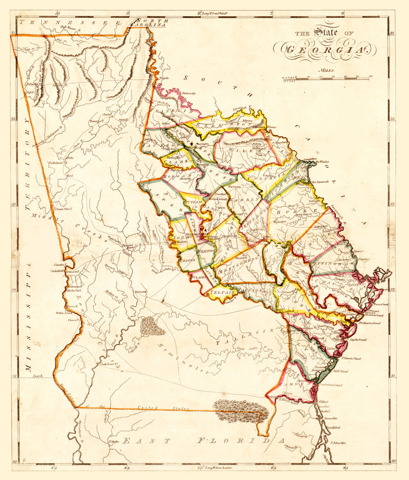 Size comparison using Vintage Map of Georgia 1818