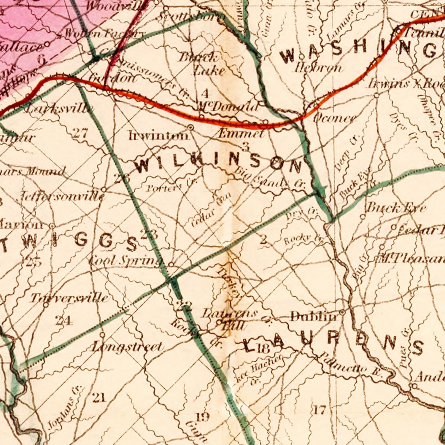 Restored historic details from the 1849 state map of Georgia, Georgia