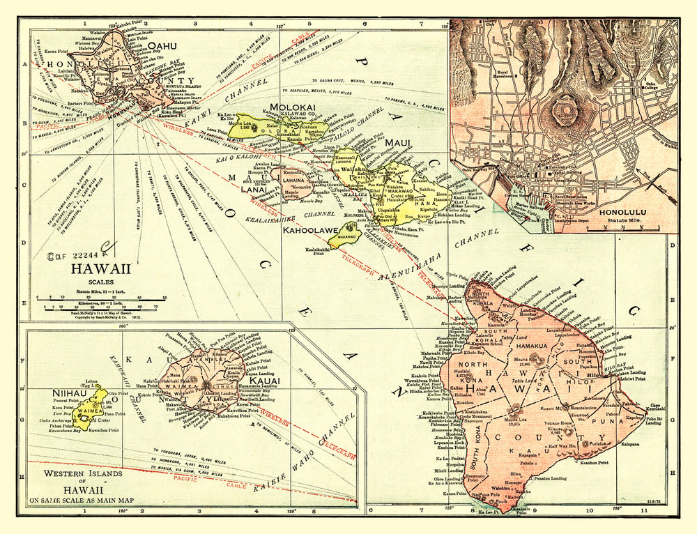 Vintage Map of Hawaii 1912 print style example