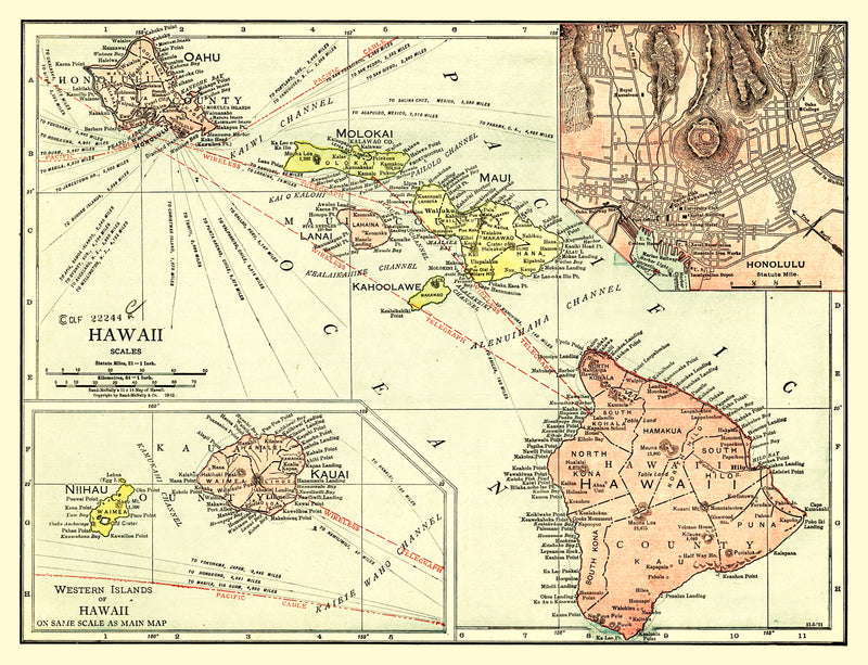 Size comparison using Vintage Map of Hawaii 1912