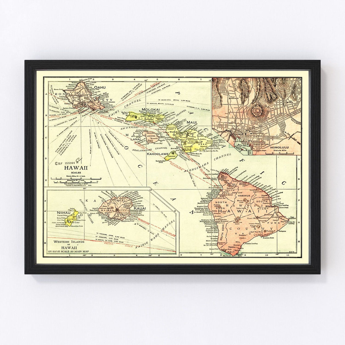 Hawaii Vintage Map 1912