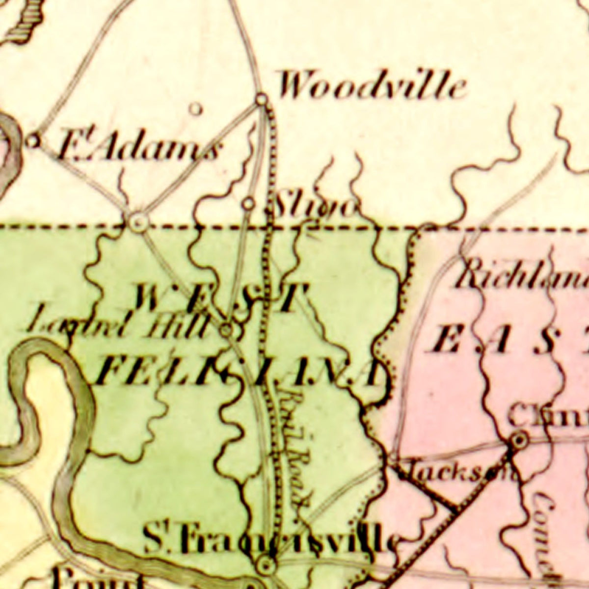 Restored historic details from the 1848 state map of Louisiana, Louisiana