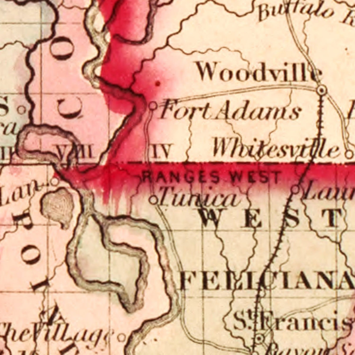 Restored historic details from the 1855 state map of Louisiana, Louisiana