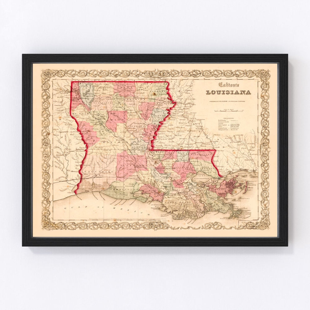 Louisiana Vintage Map 1855
