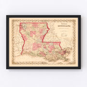 Louisiana Vintage Map 1855