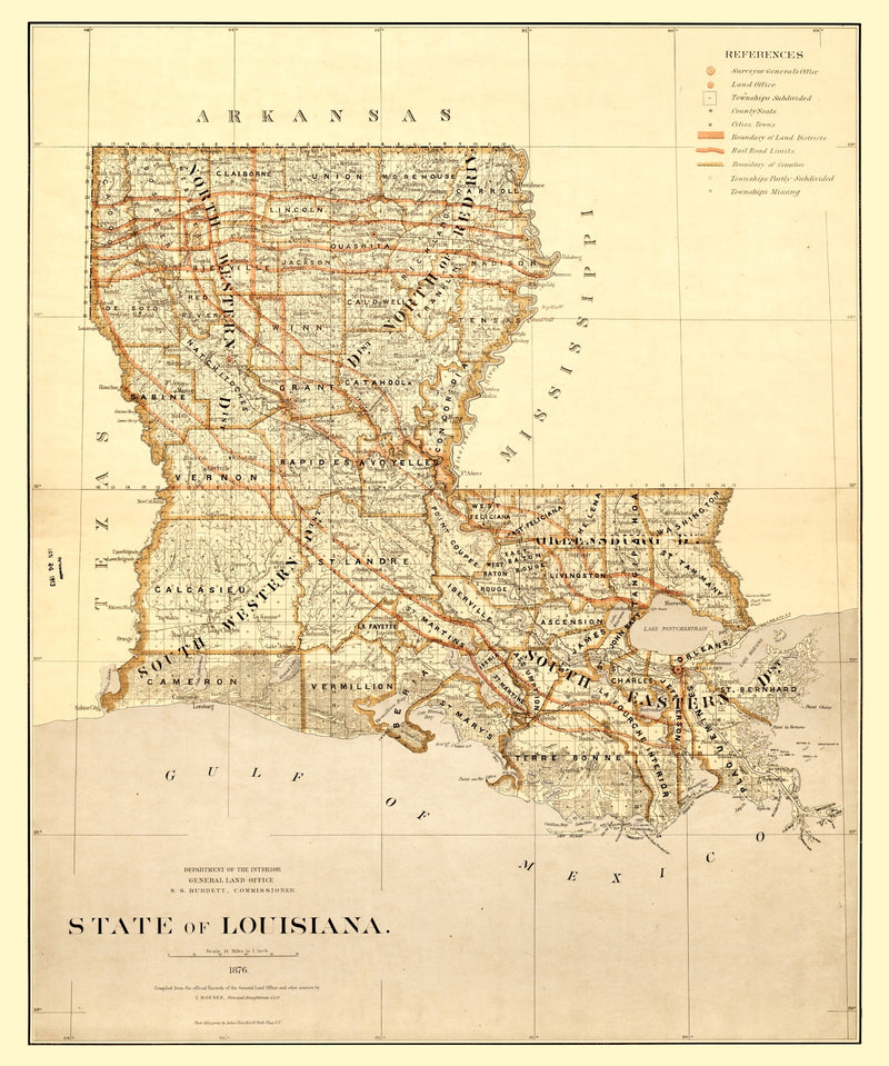 Size comparison using Vintage Map of Louisiana 1876